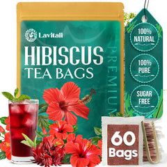 Lavitali, Hibiscus Tea Bags | 100% Pure Herbal Tea | Caffeine-Free, Antioxidant-Rich, Eco-Friendly Filter Bags | Daily Natural Botanical, Hot or Iced Floral Infusion