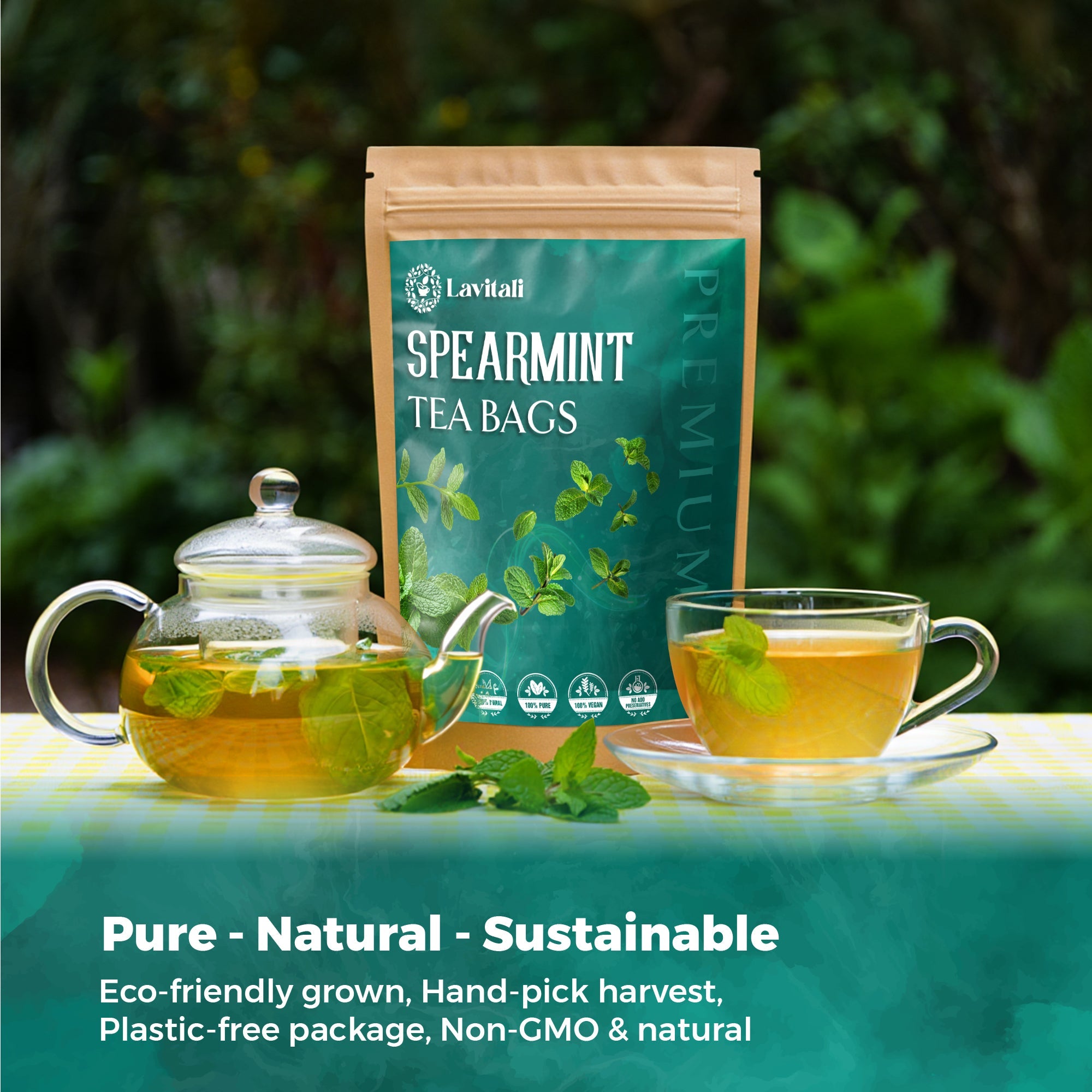 Lavitali, Spearmint Leaves Tea Bag | 100% Pure Herbal Tea | Caffeine-Free, Antioxidant-Rich, Eco-Friendly Filter Bag | Daily Natural Botanical, Hot or Iced Herbal Infusion