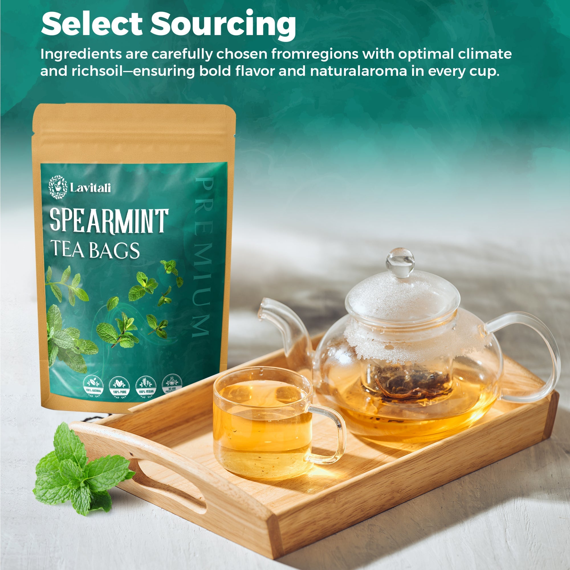 Lavitali, Spearmint Leaves Tea Bag | 100% Pure Herbal Tea | Caffeine-Free, Antioxidant-Rich, Eco-Friendly Filter Bag | Daily Natural Botanical, Hot or Iced Herbal Infusion