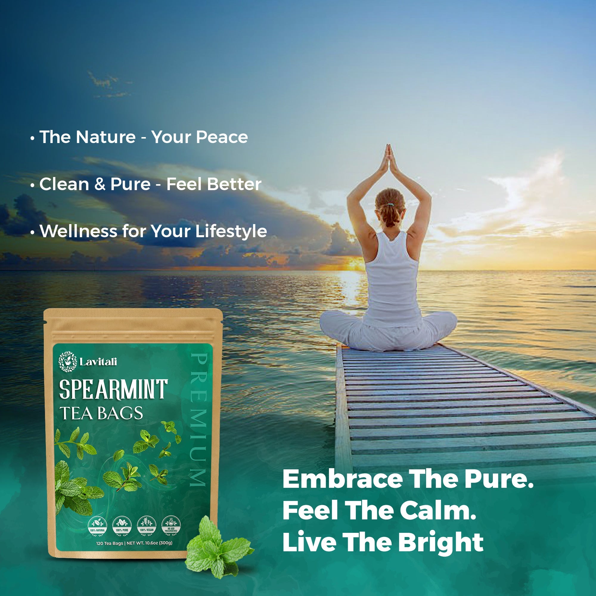 Lavitali, Spearmint Leaves Tea Bag | 100% Pure Herbal Tea | Caffeine-Free, Antioxidant-Rich, Eco-Friendly Filter Bag | Daily Natural Botanical, Hot or Iced Herbal Infusion