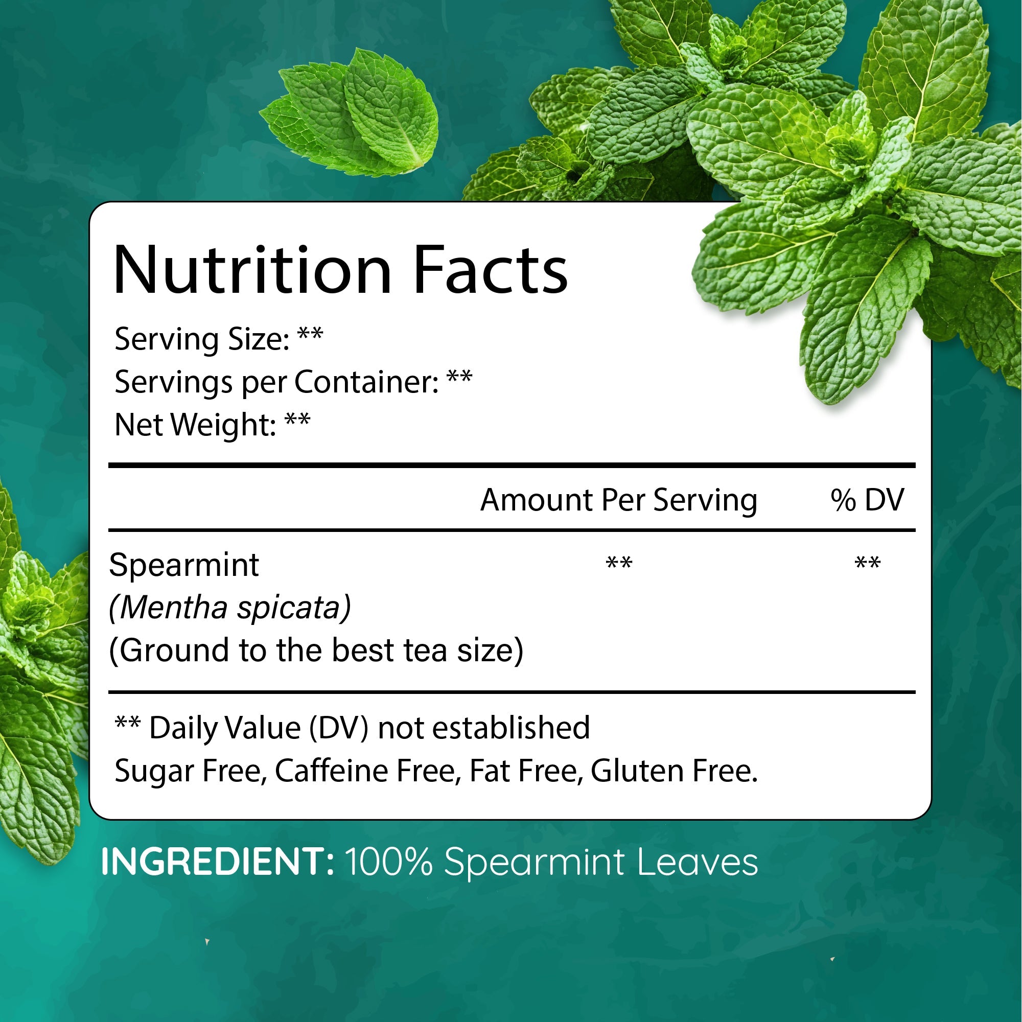 Lavitali, Spearmint Leaves Tea Bag | 100% Pure Herbal Tea | Caffeine-Free, Antioxidant-Rich, Eco-Friendly Filter Bag | Daily Natural Botanical, Hot or Iced Herbal Infusion