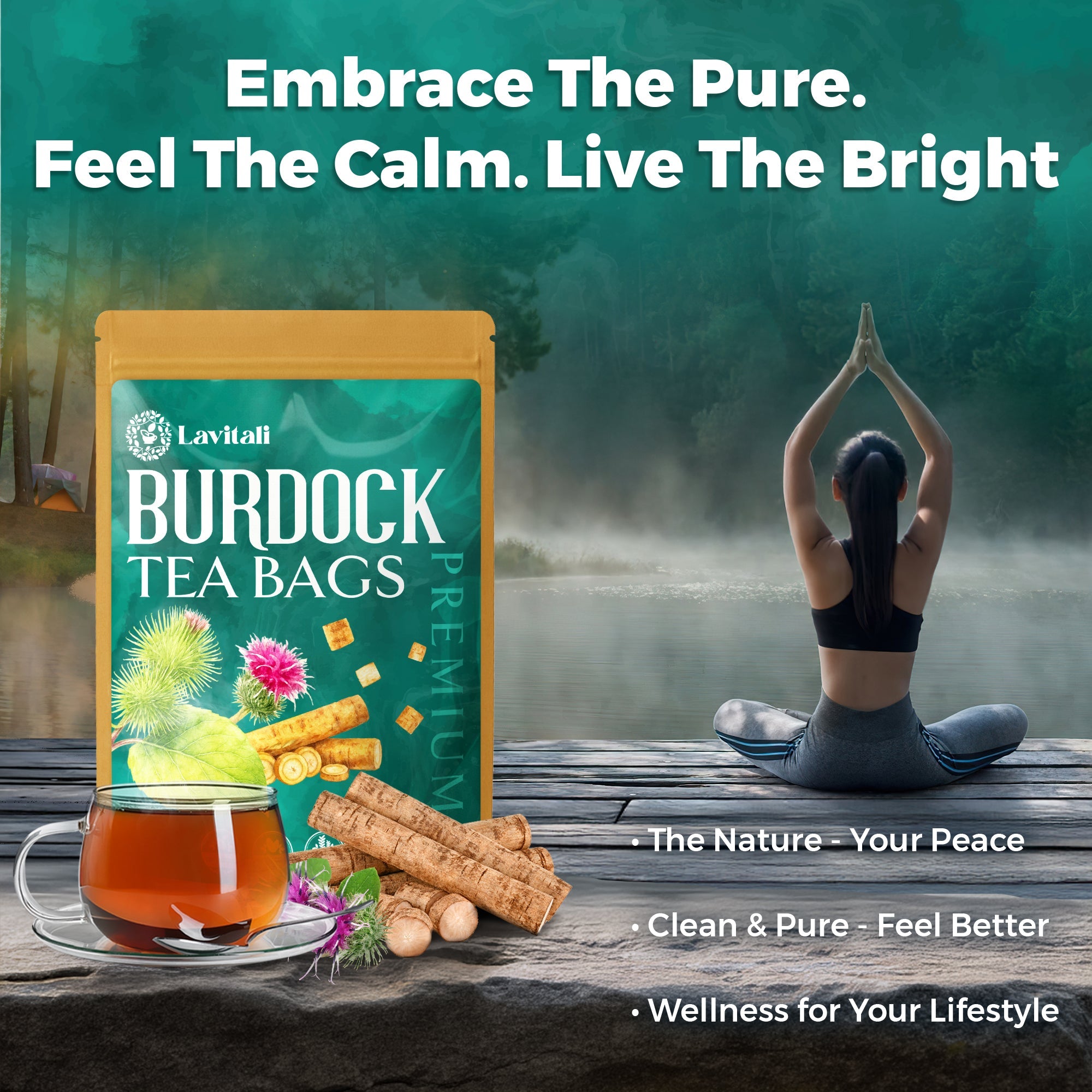 Lavitali, Burdock Root Tea Bags | 100% Pure Herbal Tea | Caffeine-Free, Antioxidant-Rich, Eco-Friendly Filter Bag | Daily Natural Botanical, Hot or Iced Herbal Infusion