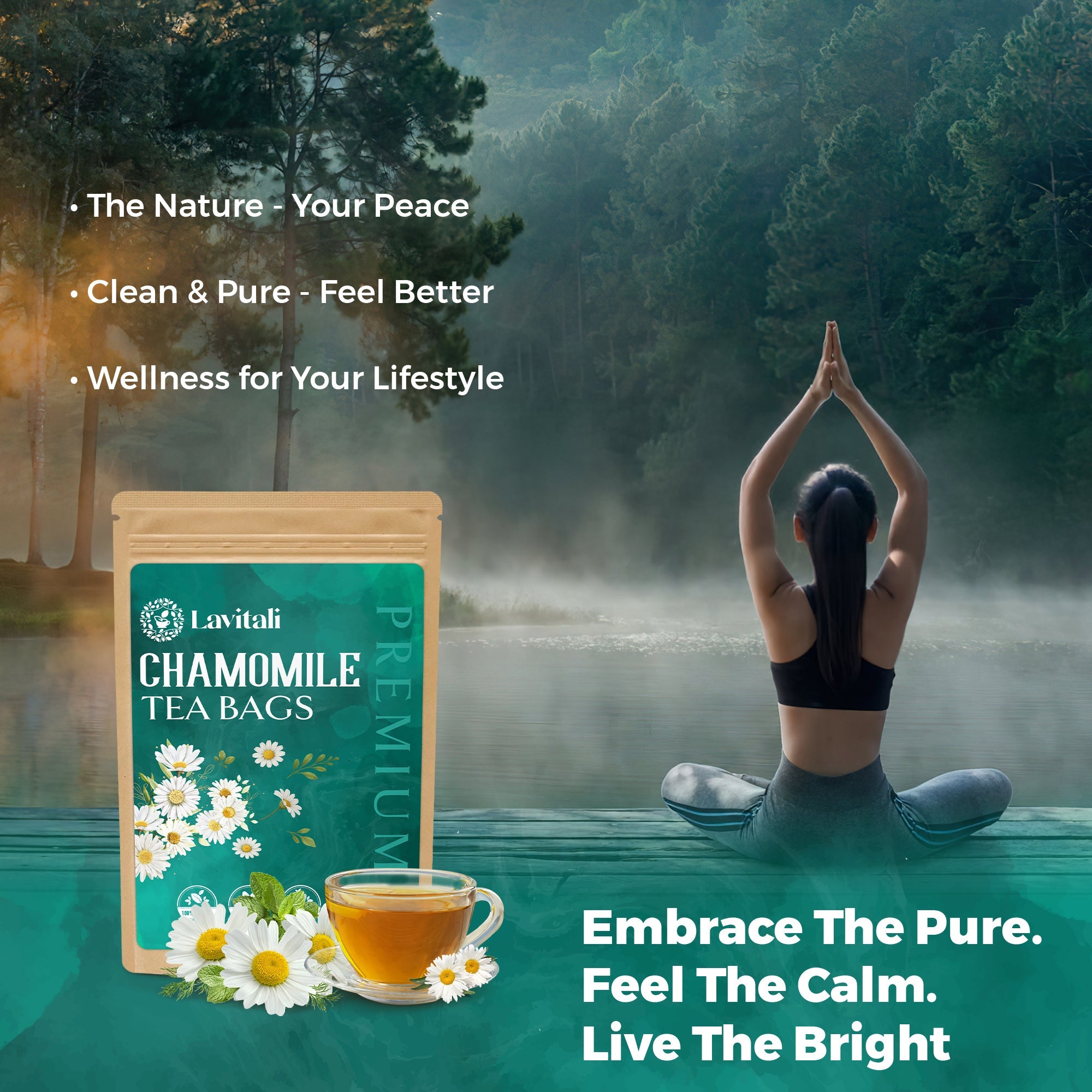 Lavitali, Chamomile Flower Tea| 100% Pure Herbal Tea | Caffeine-Free, Antioxidant-Rich, Eco-Friendly Filter Bag | Daily Natural Botanical, Hot or Iced Floral Infusion