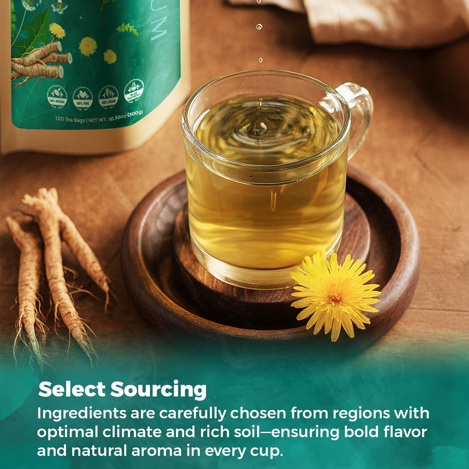 Lavitali, Dandelion Tea Bags | 100% Pure Herbal Tea | Caffeine-Free, Eco-Friendly Filter Bag | Daily Natural Botanical, Hot or Iced Herbal Infusion