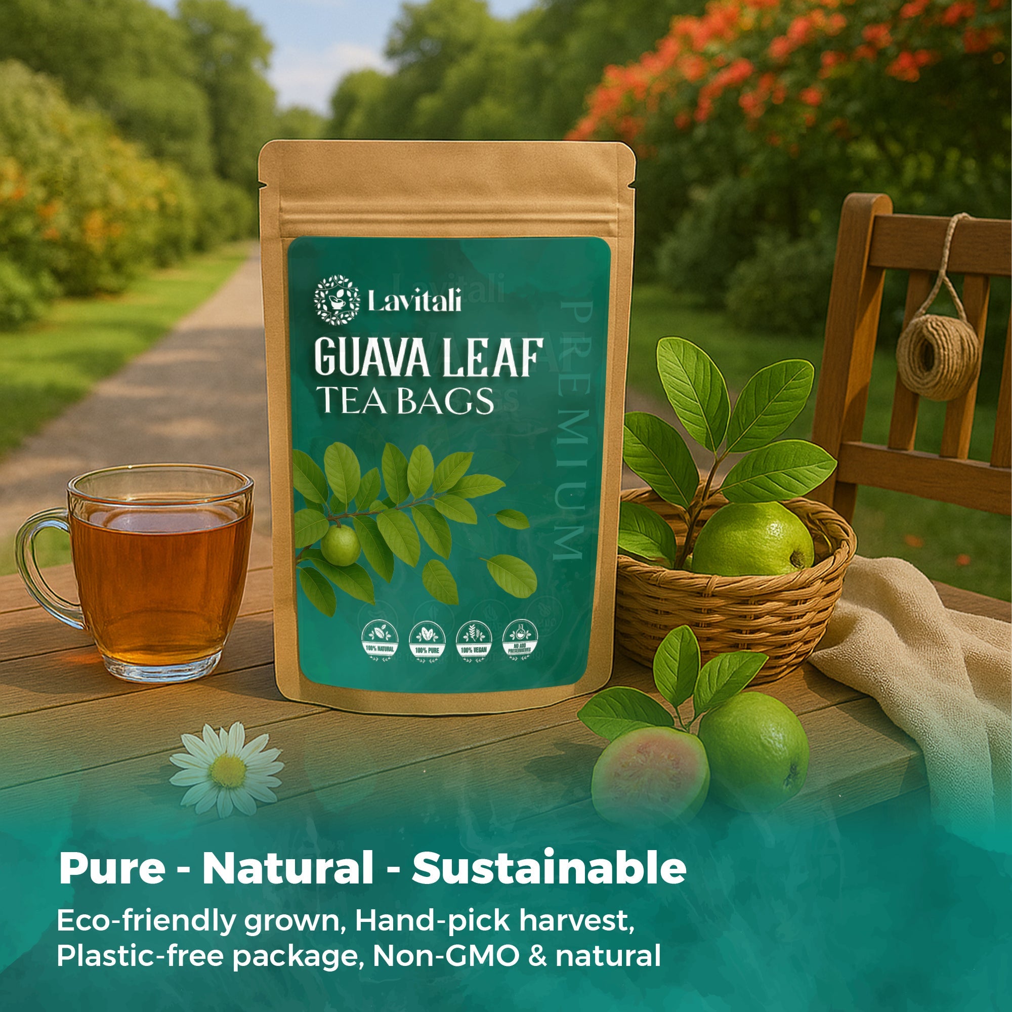 Lavitali, Guava Leaves Tea Bags | 100% Pure Herbal Tea | Caffeine-Free, No Sugar, Eco-Friendly Filter Bags | Daily Natural Botanical, Hot or Iced Herbal Infusion