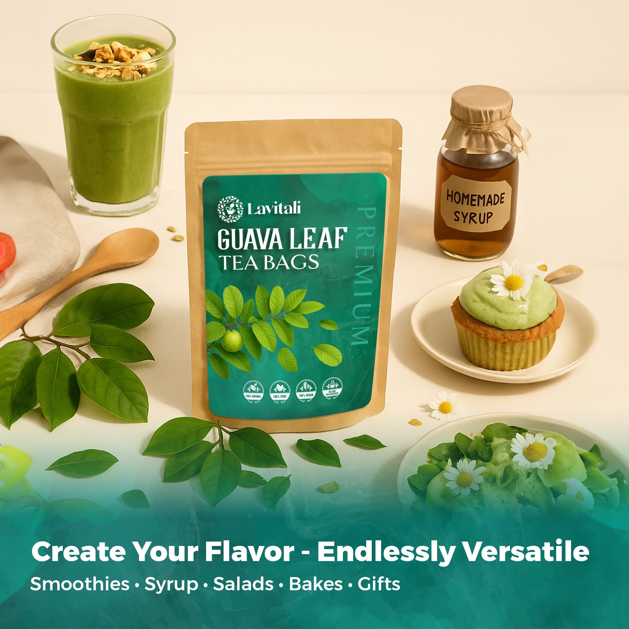 Lavitali, Guava Leaves Tea Bags | 100% Pure Herbal Tea | Caffeine-Free, No Sugar, Eco-Friendly Filter Bags | Daily Natural Botanical, Hot or Iced Herbal Infusion