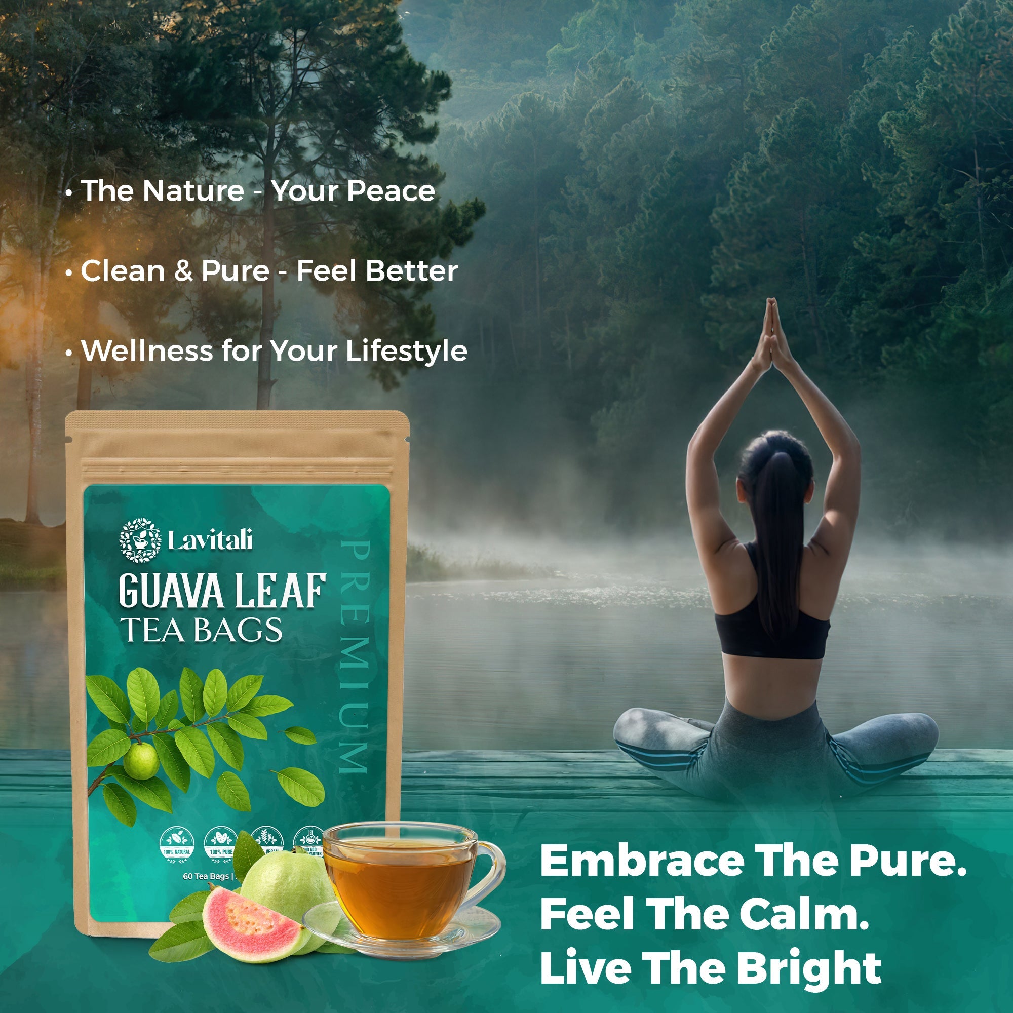 Lavitali, Guava Leaves Tea Bags | 100% Pure Herbal Tea | Caffeine-Free, No Sugar, Eco-Friendly Filter Bags | Daily Natural Botanical, Hot or Iced Herbal Infusion
