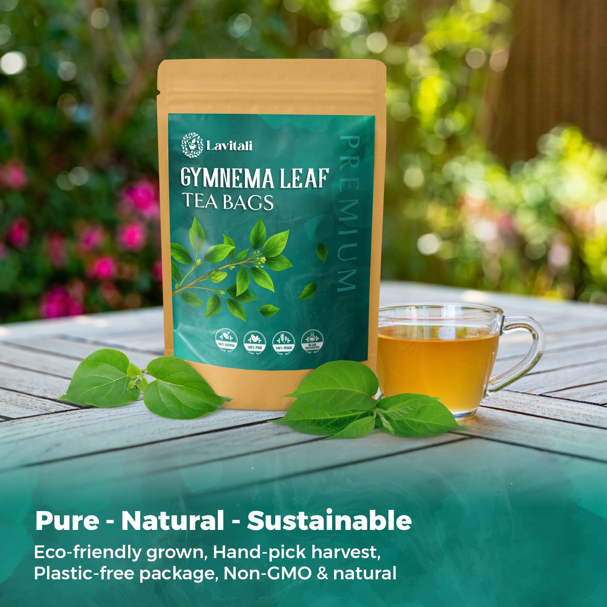 Lavitali, Gymnema Leaves Tea Bags | 100% Pure Herbal Tea | Caffeine-Free, Antioxidant-Rich, Eco-Friendly Filter Bag | Daily Natural Botanical, Hot or Iced Herbal Infusion
