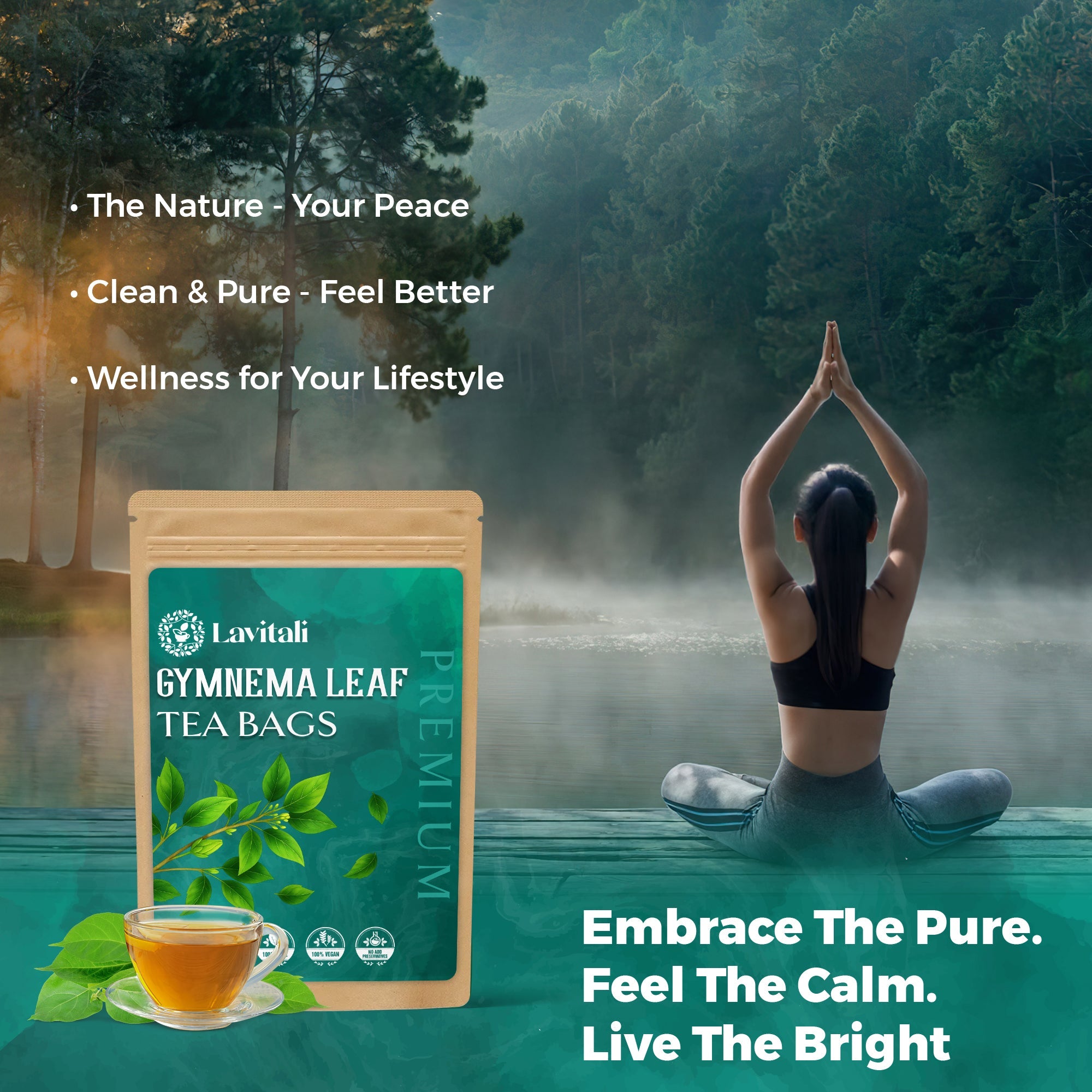 Lavitali, Gymnema Leaves Tea Bags | 100% Pure Herbal Tea | Caffeine-Free, Antioxidant-Rich, Eco-Friendly Filter Bag | Daily Natural Botanical, Hot or Iced Herbal Infusion