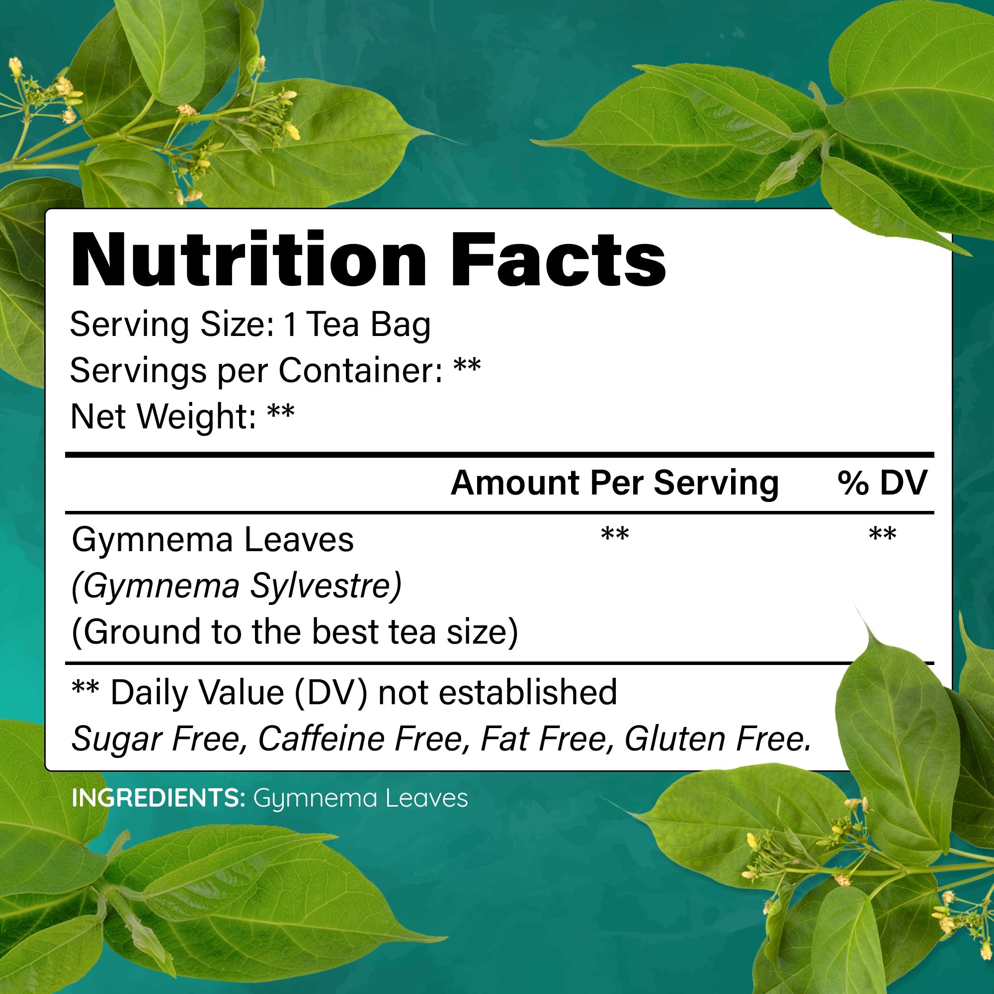 Lavitali, Gymnema Leaves Tea Bags | 100% Pure Herbal Tea | Caffeine-Free, Antioxidant-Rich, Eco-Friendly Filter Bag | Daily Natural Botanical, Hot or Iced Herbal Infusion