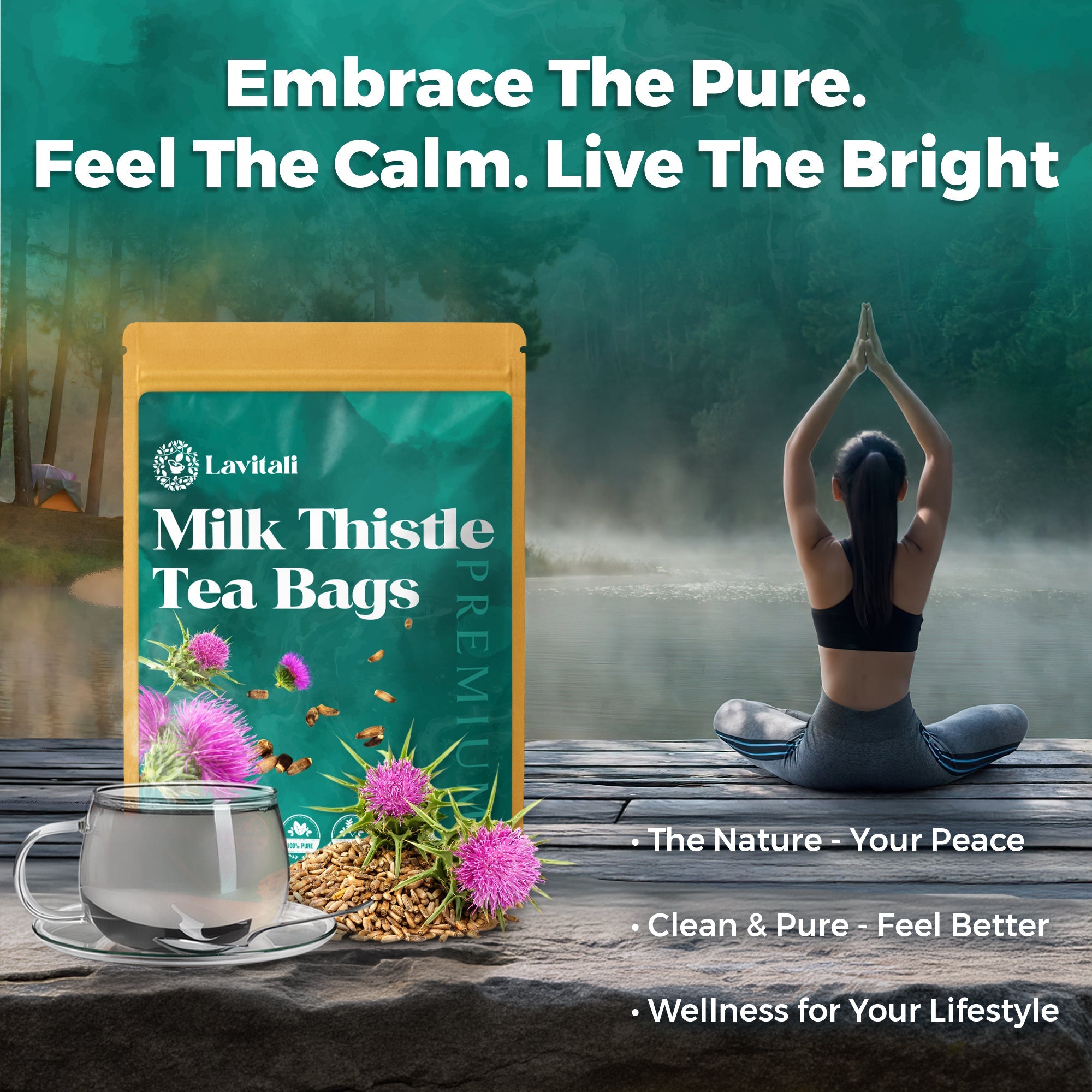 Lavitali, Milk Thistle Tea Bags | 100% Pure Herbal Tea | Caffeine-Free, Antioxidant-Rich, Eco-Friendly Filter Bags | Daily Natural Botanical, Hot or Iced Herbal Infusion