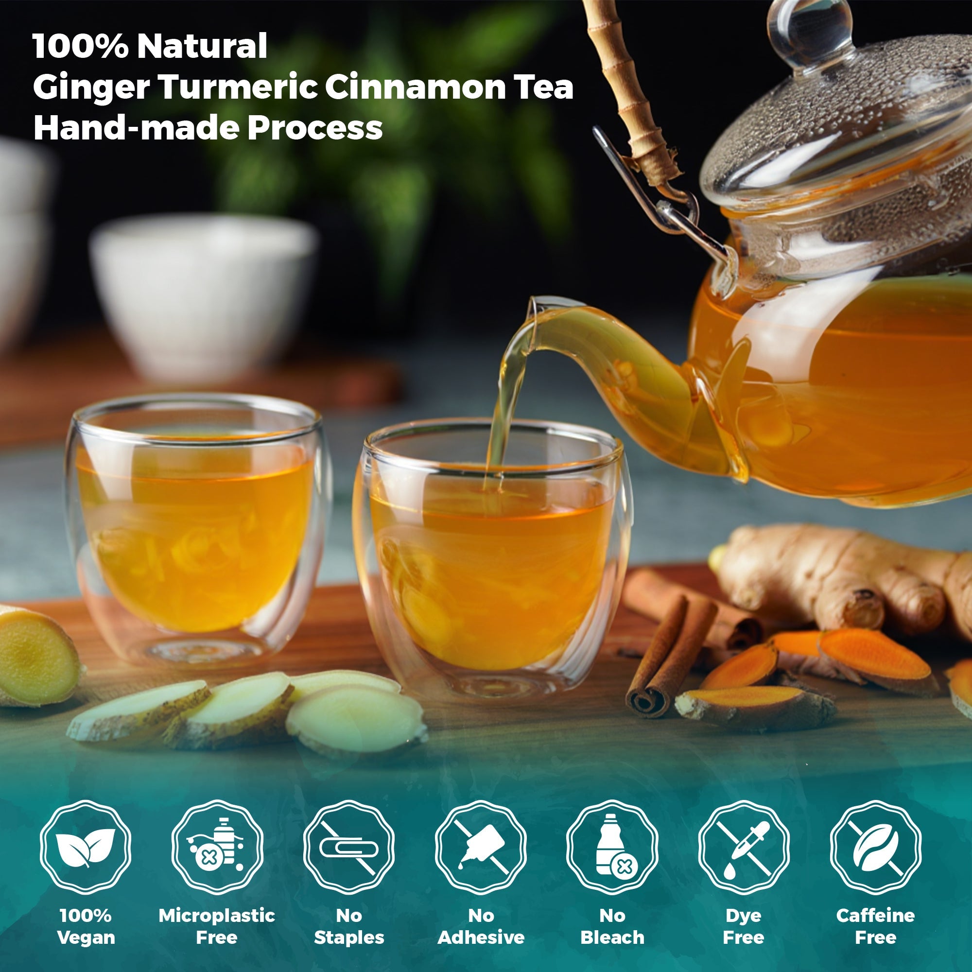 Lavitali, Ginger Turmeric Cinnamon Tea | 100% Pure Herbal Tea | Caffeine-Free, No Sugar, Eco-Friendly Filter Bag | Daily Natural Botanical, Hot or Iced Herbal Infusion