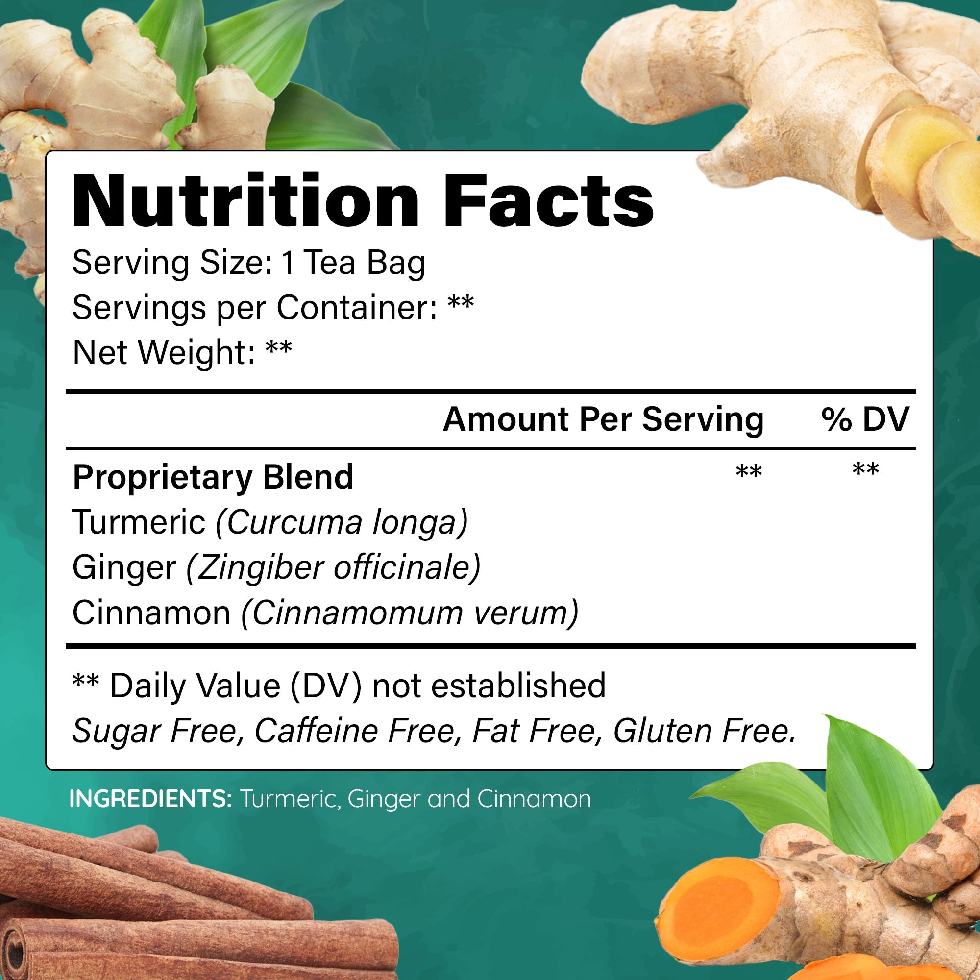 Lavitali, Ginger Turmeric Cinnamon Tea | 100% Pure Herbal Tea | Caffeine-Free, No Sugar, Eco-Friendly Filter Bag | Daily Natural Botanical, Hot or Iced Herbal Infusion