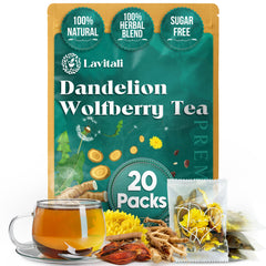 Lavitali, Dandelion Wolfberry Tea | 100% Pure Herbal Tea | Caffeine-Free, Antioxidant-Rich, Eco-Friendly Filter Bag | Daily Natural Botanical, Hot or Iced Herbal Infusion