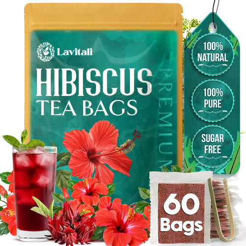 Lavitali, Hibiscus Tea Bags | 100% Pure Herbal Tea | Caffeine-Free, Antioxidant-Rich, Eco-Friendly Filter Bags | Daily Natural Botanical, Hot or Iced Floral Infusion