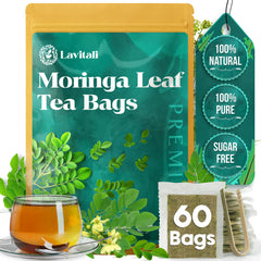Lavitali, Moringa Leaves Tea Bags | 100% Pure Herbal Tea | Caffeine-Free, Eco-Friendly Filter Bags | Daily Natural Botanical, Hot or Iced Herbal Infusion